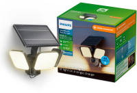 PHILIPS UltraEfficient Zyren Wandlamp   Solar Beveiligingslamp   Bewegingssensor   Helder wit licht: 3000K   24,5 W   Zwart   Twee lichtstanden   Schemersensor   Zonne energie   Waterbestendig