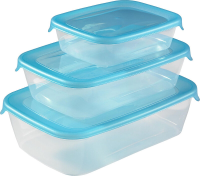 Curver Fresh & Go vershouddozen met deksel   rechthoekig   0,5 L, 1 L en 2 L   3 stuks   transparant/blauw   premium opbergoplossing, duurzaam kunststof, moderne huisorganisatie