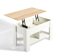 Urban Meuble Salontafel met Verhoogbaar Blad, Opbergruimte en Legplank, Wit/Eik