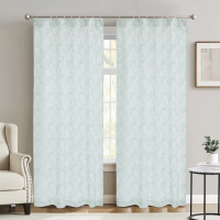 MEROPE, Transparant Gordijn van Polyester met Bloemenprint, 136x250cm, zacht zeegroen, 2 pack