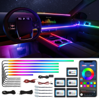 DC LED strips voor auto interieur met draadloze app bediening, RGB 18 in 1, 175 inch, 593 leds, glasvezel, neon auto ambiente verlichting, dynamische chasing en muzieksynchronisatie, kits