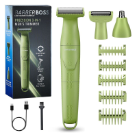 BarberBoss QR 2302 3 in 1 Detail Trimmer   Baardtrimmer, Neus  & Oortrimmer, Bodygroomer   Draadloos & USB Oplaadbaar   Multifunctionele Grooming Set voor Mannen   Groen