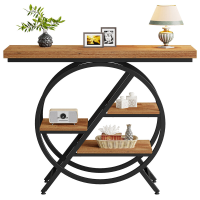 Tribesigns consoletafel, 100 cm, industriële salontafel met dik blad, bijzettafels met geometrisch metalen frame, voor woonkamer en entree, rustiek bruin