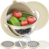 Huacan roestvrijstalen uitlekmand, draaibaar dubbellaags draadsnijwerk, wasmand voor fruit en groenten