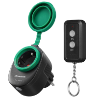 Dewenwils buitenstopcontact met afstandsbediening, 16 A 3680 W programmeerbare draadloze stekkerset, IP44, 1 stopcontact met 1 afstandsbediening voor feestdecoraties, 30 m bereik, zwart