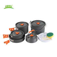BRS 157 serie campingkookset, 4,2 l hangpan, 2,9 l grote pan, 1,7 l middelgrote pan, 1,3 l koekenpan, 1,1 l veldfles