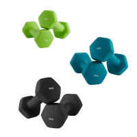 JOYFURNOSHexagonale dumbbellset met rek – 3 gewichtsparen (1 kg, 2 kg, 3 kg), neopreen met soft touch coating, handgewichten voor thuisgymnastiek – Limoen, Teal & Donkergrijs