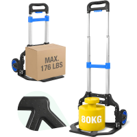Opvouwbare Steekwagen, Aluminium Opvouwbare En Lichte Transportwagen, 80 KG Draagkracht, 3 Staps Hoogteverstelbaar En Binnen Seconden Opvouwbaar, Slechts 3,5 KG Nettogewicht, Transportkar Met TPR Dubbele Lagerwielen, Rem En Ergonomische Handgreep