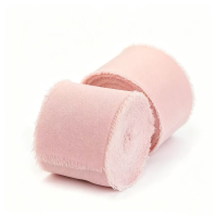 2 Stuks 40 mm x 5 m roze chifon zijdeband, handgemaakte franjes voor bruiloftsuitslagen, bruidsboeketten, cadeaupapier, feestdecoratie, doe het zelf knutselwerk