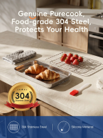PURE COOK 304 roestvrijstalen bakplaat & afkoelrek set bakken braden ovenplaat keukenbakgerei huishoudelijk vaatwasmachinebestendig 9,25 × 6,89 inch 1 plaat   1 rek inclusief bonus ovenwant siliconenkwast
