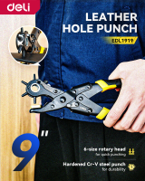 Deli 9 inch gaatjestang voor leer, 6 maten, stevige constructie van industriële kwaliteit, nauwkeurig perforeren