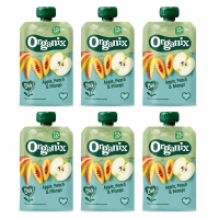 Organix Knijpflesjes Fruit Appel, Perzik & Mango 12+ Maanden 100 g x 6