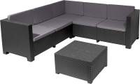 Sp Berner Oasis tuinmeubelset, grafiet, 3 delige modulaire hoekbankset (3 zits, 2 zits en opbergtafel), gerecycled kunststof, rotanlook, UV  en weerbestendig, roestvrij, gemaakt in Spanje