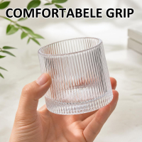 Geüpgradede gestreepte stressverlichtingsbeker, kristalhelder glas, met draaibare glazen basis, ideaal voor whiskey, thee, matcha en frisdrank, 10,5 x 10,5 x 12 cm