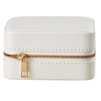 JOYFURNOS Sieradendoos, 11,4 x 11,4 x 5,5 cm Reissieradendoos met Binnenspiegel, PU leer Sieradenopberger voor Dames, Kleine Sieradenorganizer, Draagbaar, Cadeau idee, Wolkenwit