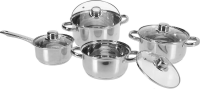 Excellent Keuken Set RVS Kookgerei   8 stuks, Inclusief 4 Pannen en 4 Glazen Deksel