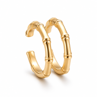 VoxorAI QJ 26 18 karaat vergulde verstelbare open ring met dubbele laag in bamboeknoopstijl, modieus, Instagramwaardig, minimalistisch en stapelbaar
