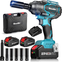 SeeSii slagmoersleutel 1000 Nm (740 voet pond) 2400 tpm 1/2 accu slagmoersleutel slagmoersleutel met hoog koppel op accu met 21 V 2 x 4,0 Ah accu, 5 doppen en koffer voor het verwijderen van schroeven, moeren, auto  en vrachtwagenbanden