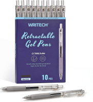 WRITECH intrekbare gelpennen: 0,7 mm medium punt zwarte inkt kleurpen voor journaling soepel schrijven fijne punt sneldrogende inkt drukt niet door set 10 stuks