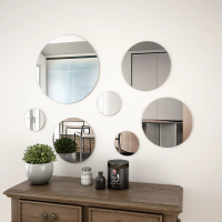 VidaXL Wandspiegel Set Rond Glas   7 Stuks, Zilver