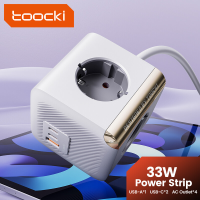 Toocki stekkerdoos met overspanningsbeveiliging, PD 33 W USB C oplader verlengsnoer met 4 AC stopcontacten en 2 type C poorten, snellaadstation voor kantoor, studentenkamer en thuis
