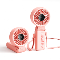 JISULIFE Draagbare handventilator Life 7, 5000 mAh oplaadbaar, krachtige motor, LED display, 19,5 uur koeling, 5 snelheidsstanden, opvouwbaar ontwerp, 3 in 1, roze