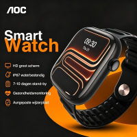 AOC T7 Smartwatch, 1,83 inch groot display, Hartslag, Bloedzuurstof en slaapmonitoring, Bluetooth 5.3, IP67 waterbestendigheid, Magnetisch snelladen, Meerdere trainingsmodi, Aanpasbare wijzerplaten