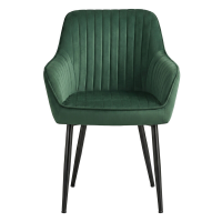 JOYFURNOS eetkamerstoel, fluwelen fauteuil, gestoffeerd, met armleuningen, max. Belasting 120 kg, metalen poten, voor eetkamer, groen