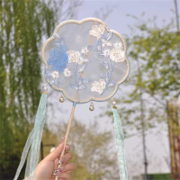 Huacan Chinese stijl retro geborduurde fan dansfan klassieke dansprestatie fan Hanfu gecombineerd met foto lange handvat fan roze