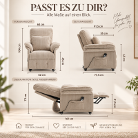 KAUFHOF Elektrische relaxfauteuil met 2 motoren, beige corduroy | Elektrische relaxfauteuil met onafhankelijk verstelbare rugleuning & voetensteun, 95°–175° kantelbaar, vergrendelbare wielen & 2 zijvakken