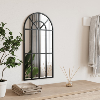 VidaXL wandspiegel 30 x 60 cm   zwart   van ijzer met boogvormig frame
