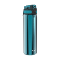 ION8 lichtgewicht stalen waterfles, 600 ml/20 oz, niet geïsoleerd, lekvrij, eenvoudig te openen, veilige vergrendeling, vaatwasserbestendig, flip dop, past in bekerhouders, draaggreep, metalen waterfles, metallic aqua