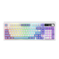AJAZZ AK980 V2 draadloos mechanisch toetsenbord, 98% QWERTY indeling, hot swap gamingtoetsenbord met volumeknop en TFT scherm, 10000 mAh batterij, bedraad/Bluetooth/2,4 G, RGB verlichting   Gift Switch V2/Sea Salt Purple