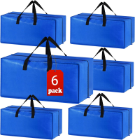 Opbergzakken met deksel, 6 pack, extra stevige verhuisdozen, groot formaat met ritssluiting en handgrepen, geschikt voor kledingopslag, verhuizen, kamperen, het opbergen van beddengoed, enz., 73 X 34 x 37 cm