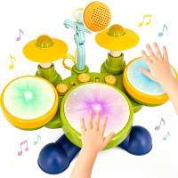 Kindertamboerset met instelbare volume & werkende microfoon   Muzikaal instrument speelgoed voor peuters met lichtgevende oplichtende trommels, optilbare cymbalen & afneembare standaard   Vroege sensorische leerzame speelgoed voor kinderen van 1 3 jaar   