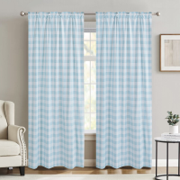 MEROPE polyester jacquard verduisteringsgordijn, 136x210cm, blauw geruit, 2 pack