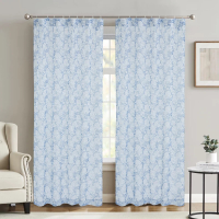 MEROPE polyester gordijn met bloemenprint, transparant, blauw, 136x250cm, 2 pack