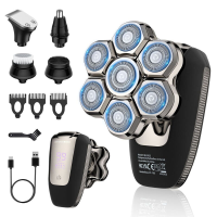 BarberBoss QR 2025 7D Hoofd Scheerapparaat   Glazen Scheerapparaat voor Mannen   5 in 1 Grooming Set   LED Display   USB C Oplaadbaar   Waterdicht   Baard  & Neustrimmer