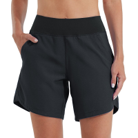 Willit dameszwemshorts 7 inch UPF 50+ met hoge taille, zwemshort met binnenbroek en zakken, zwart, maat 40