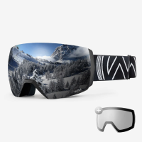 OutdoorMaster ULTRA ski  en snowboardbril + lenzenset voor dames en heren   zwart frame, grijze lens met zilveren + heldere lens