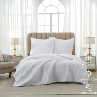 Meeallhome luxe doorgestikte sprei set, 260 × 240 cm / kussenslopen 65 × 65 cm × 2, wit, 3 delig