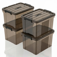 SPACEXPERT Draagbare Transparante Bruine Plastic Opbergdozen met Deksels, Organizer Container met Handvat en Clips, 50 L x 4, Afmetingen: 51*39*33 cm