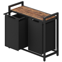 JOYFURNOS Wasmand met 2 Vakken, Uitneembare Binnenzakken & Plank, 73 x 33 x 72 cm, Zwart & Bruin