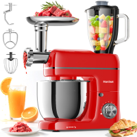 Honinst 7 in 1 Multifunctionele Staande Mixer, 6,5 QT 8 Snelheden Kantelkop Keukenmixer, Elektrische Voedingsmixer met Vleesmolen, Juicer Blender, Deeghaak, Mixer, Garde en Kom voor de Meeste ThuisKoks