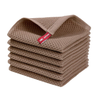 J&J 6 pack keukendoeken met honingraatpatroon, khaki, zacht en duurzaam, 30 x 30 cm