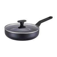 Brabantia Onyx Hapjespan / Saucepan, Ø 26 cm inclusief glazen deksel – 100% PFAS vrij – Inductiegeschikt – 100% gerecycled lichtgewicht aluminium – Hittebestendige ergonomische handgreep – Keramische coating – Dubbele antiaanbaklaag – Zwart