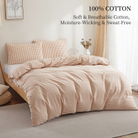 Meeallhome Katoenen geverfd plaid dekbedovertrekset 140*200 cm/65*65 cm*2 Roze