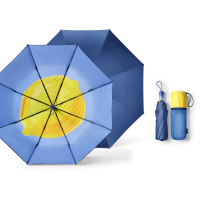Beneunder BM397 drievoudig opvouwbare verstevigde parasol met zwarte coating tegen uv straling blauw citroen