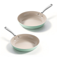 Redchef Gemstone Aluminium II koekenpannenset 20 cm/24 cm, groen & koffie, antiaanbakset, voor kookplaten, gelijkmatige warmte, koel handgreep, oven /vaatwasserbestendig, PFAS vrij