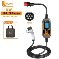 Feyree 11kW 16 A draagbare EV oplader, EVSE opladerdoos, elektrische autolader, Type 2, CEE stekker (IEC 62196 2)